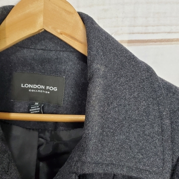 London Fog Collection Charcoal Gray Button Up Wool Pea Coat Jacket Size Medium - Picture 7 of 12